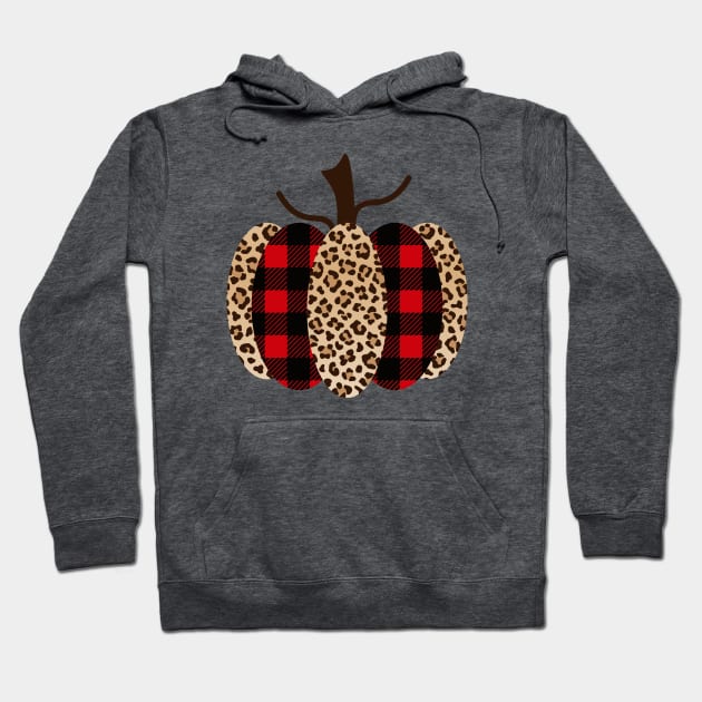 Fall Pumpkin with Red and Black Plaid and Leopard Print Hoodie by Unified by Design